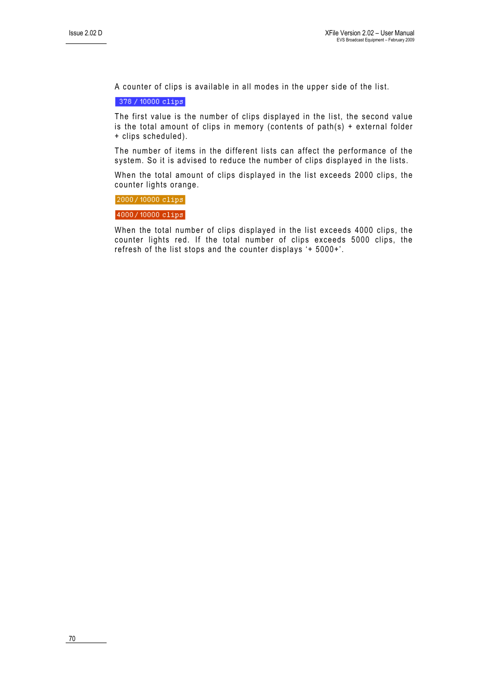 Counters, Ounters | EVS Xfile Version 2.02 - February 2009 User Manual User Manual | Page 71 / 189