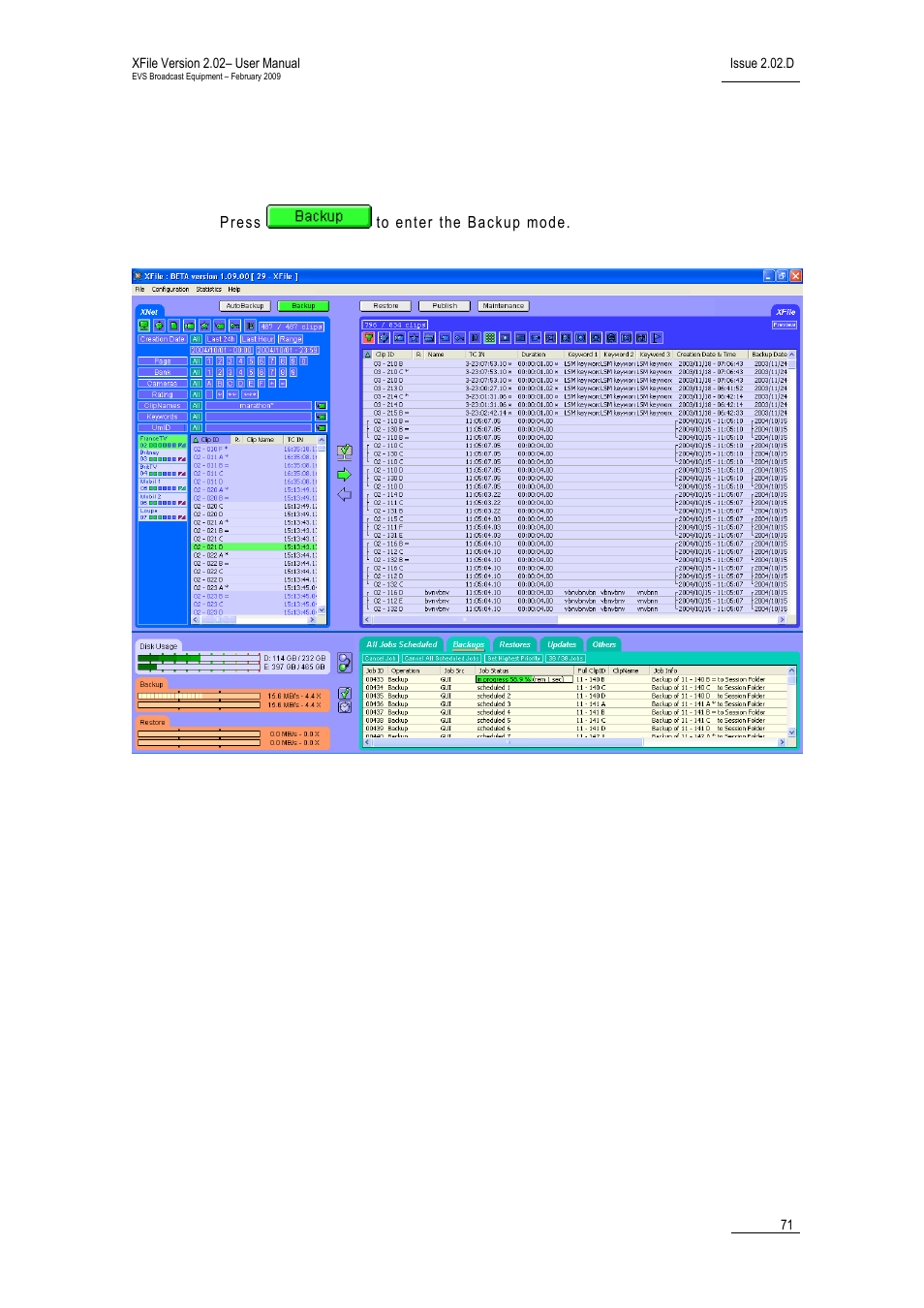 5 backup mode | EVS Xfile Version 2.02 - February 2009 User Manual User Manual | Page 72 / 189