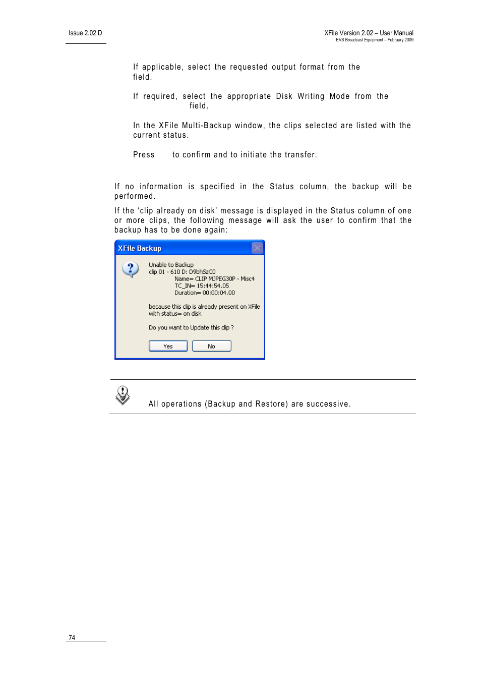 EVS Xfile Version 2.02 - February 2009 User Manual User Manual | Page 75 / 189