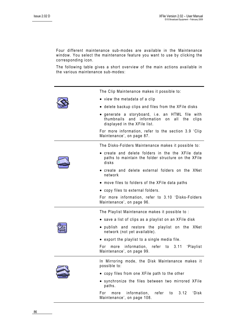 2 maintenance features, Aintenance, Eatures | EVS Xfile Version 2.02 - February 2009 User Manual User Manual | Page 87 / 189