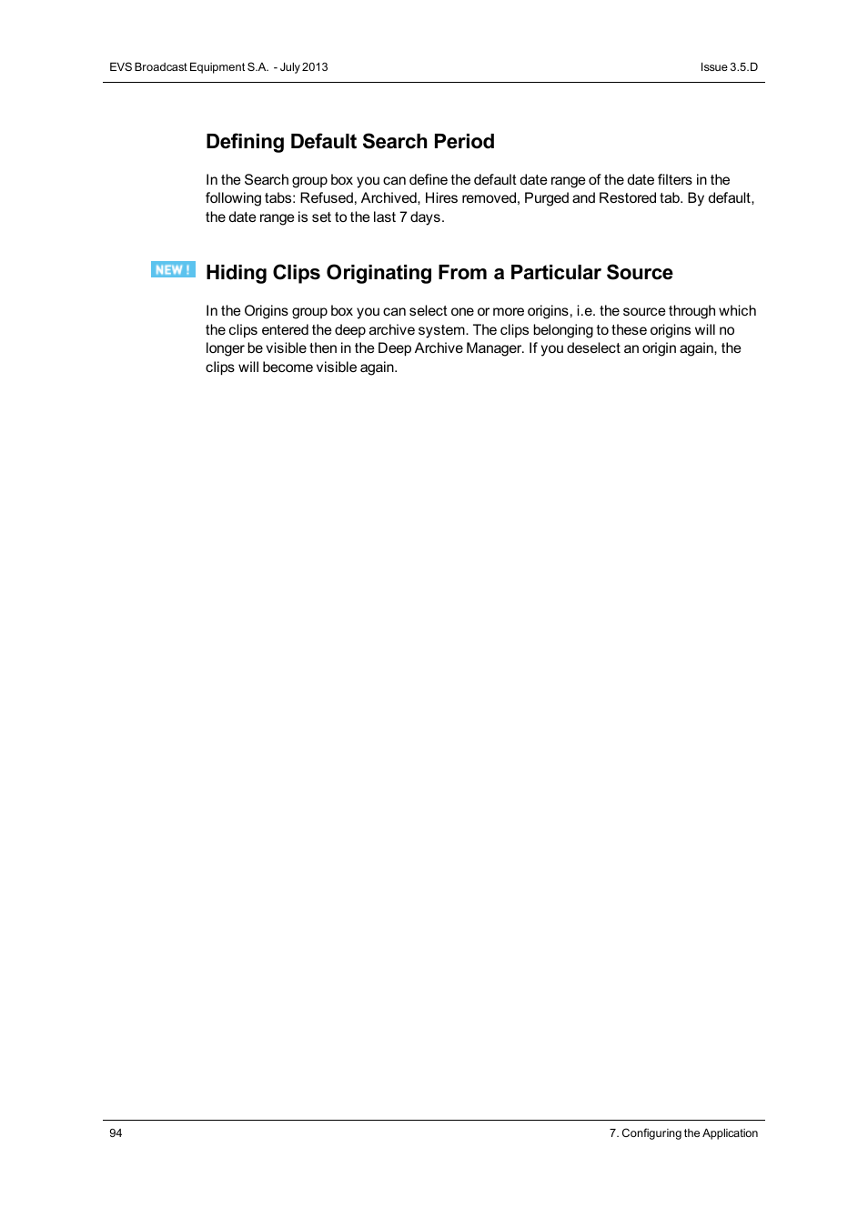 Defining default search period, Hiding clips originating from a particular source | EVS IP2Archive Deep Archive Manager Version 3.5 - July 2013 User Manual User Manual | Page 102 / 113