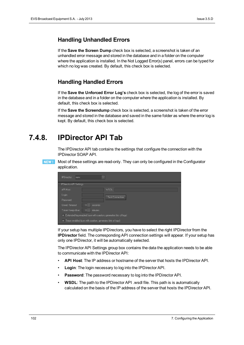 Ipdirector api tab, Handling unhandled errors, Handling handled errors | EVS IP2Archive Deep Archive Manager Version 3.5 - July 2013 User Manual User Manual | Page 110 / 113