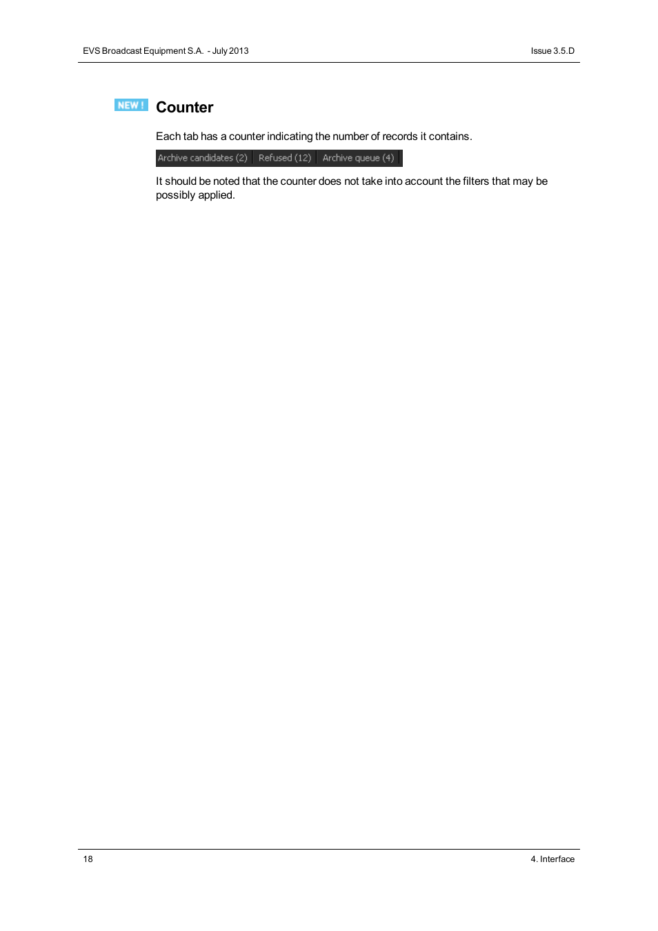 Counter | EVS IP2Archive Deep Archive Manager Version 3.5 - July 2013 User Manual User Manual | Page 26 / 113