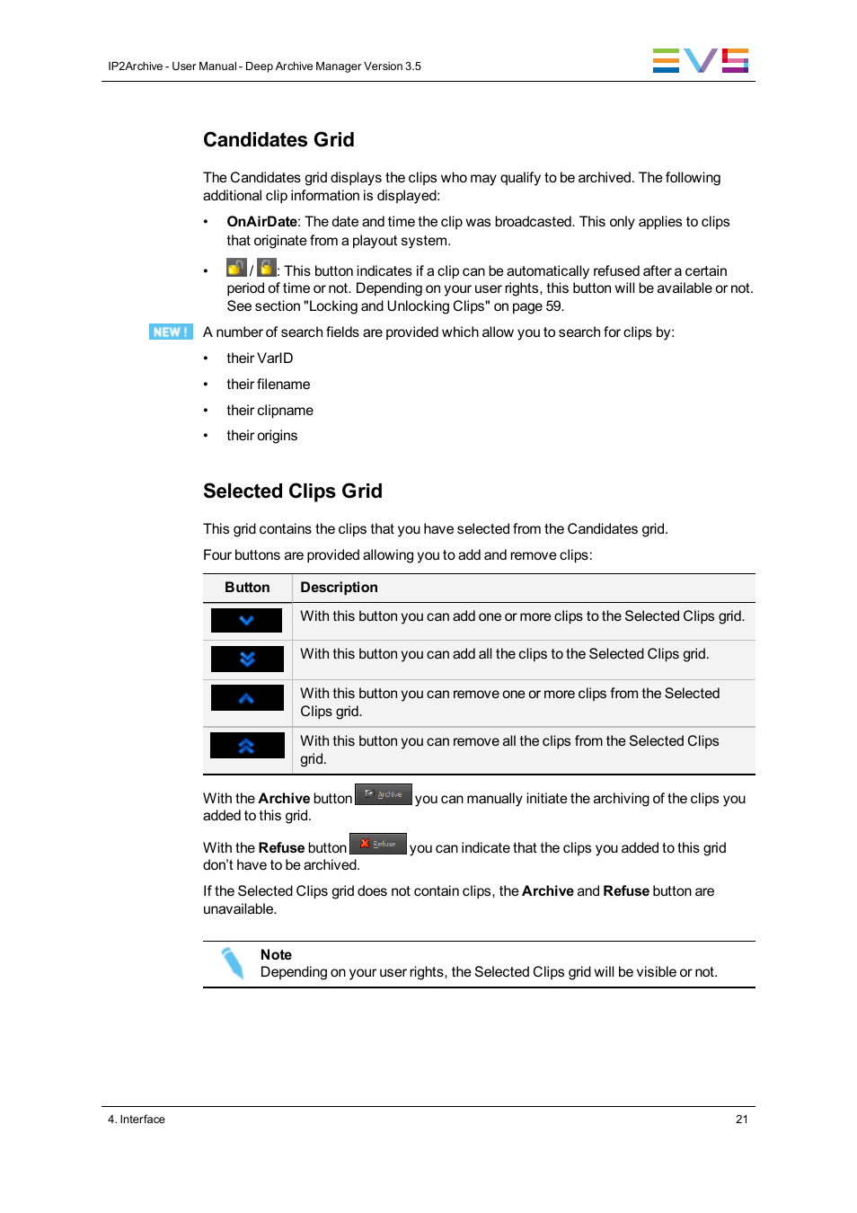 Candidates grid, Selected clips grid | EVS IP2Archive Deep Archive Manager Version 3.5 - July 2013 User Manual User Manual | Page 29 / 113