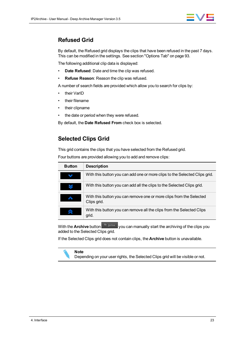 Refused grid, Selected clips grid | EVS IP2Archive Deep Archive Manager Version 3.5 - July 2013 User Manual User Manual | Page 31 / 113