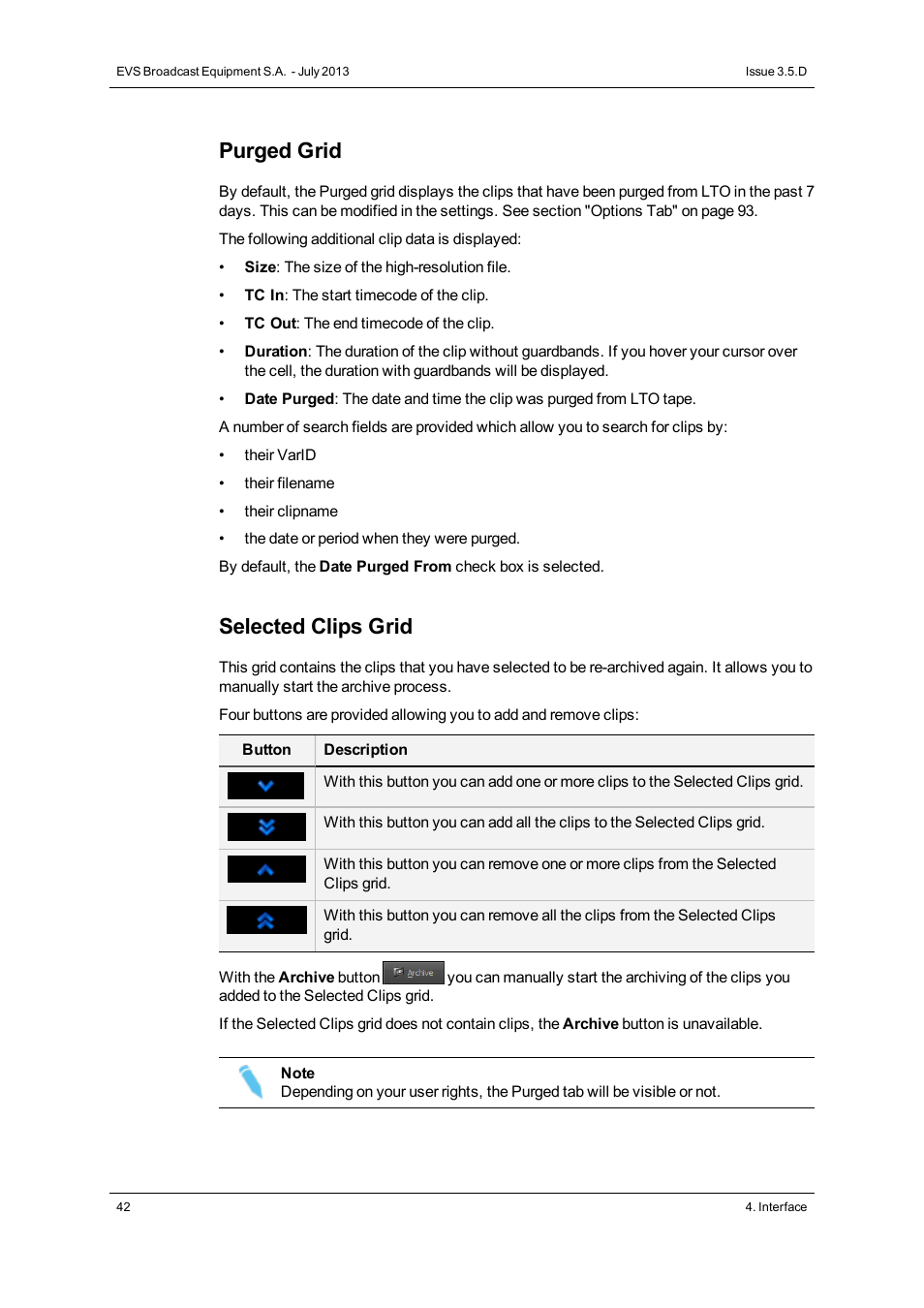 Purged grid, Selected clips grid | EVS IP2Archive Deep Archive Manager Version 3.5 - July 2013 User Manual User Manual | Page 50 / 113