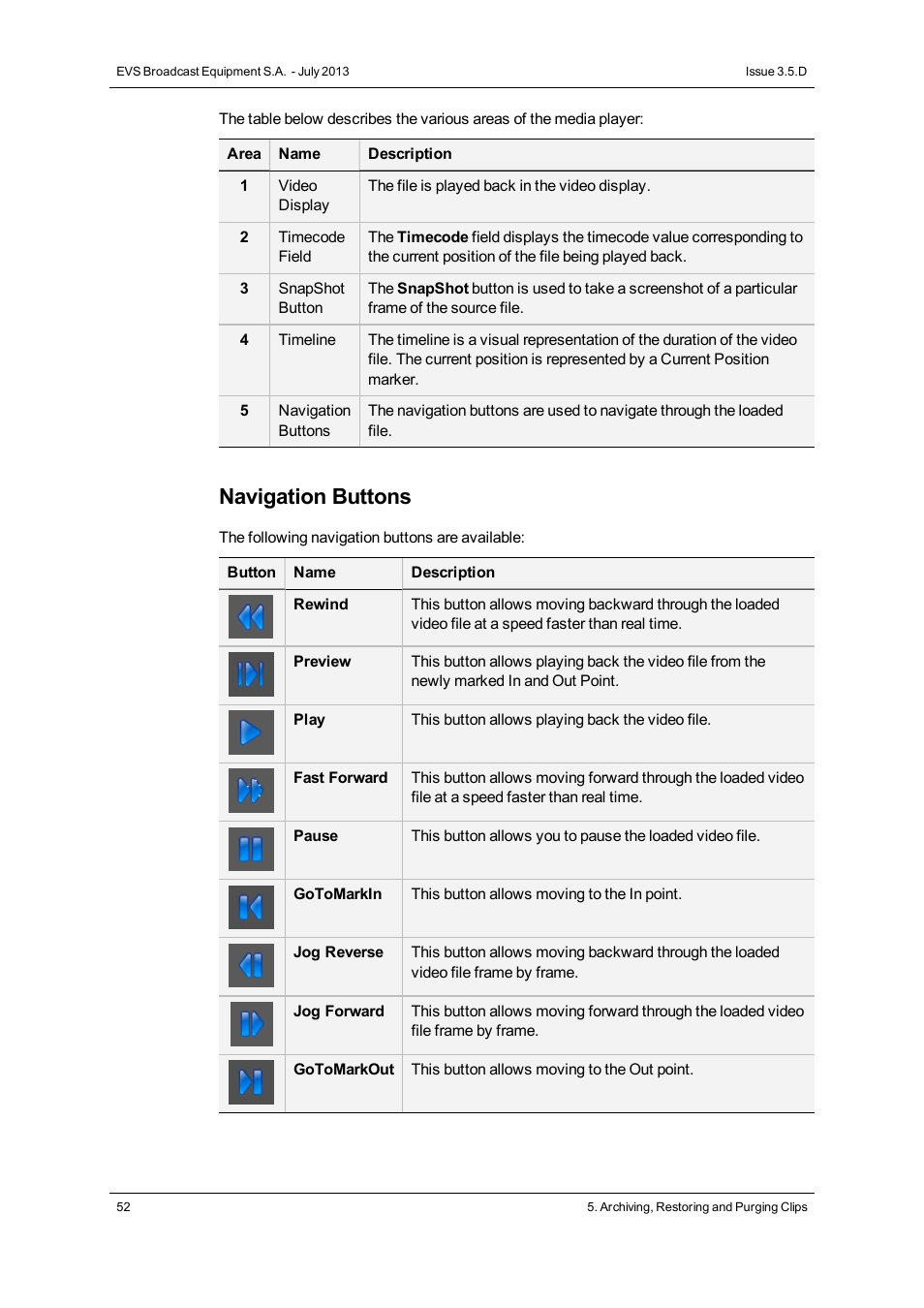Navigation buttons | EVS IP2Archive Deep Archive Manager Version 3.5 - July 2013 User Manual User Manual | Page 60 / 113