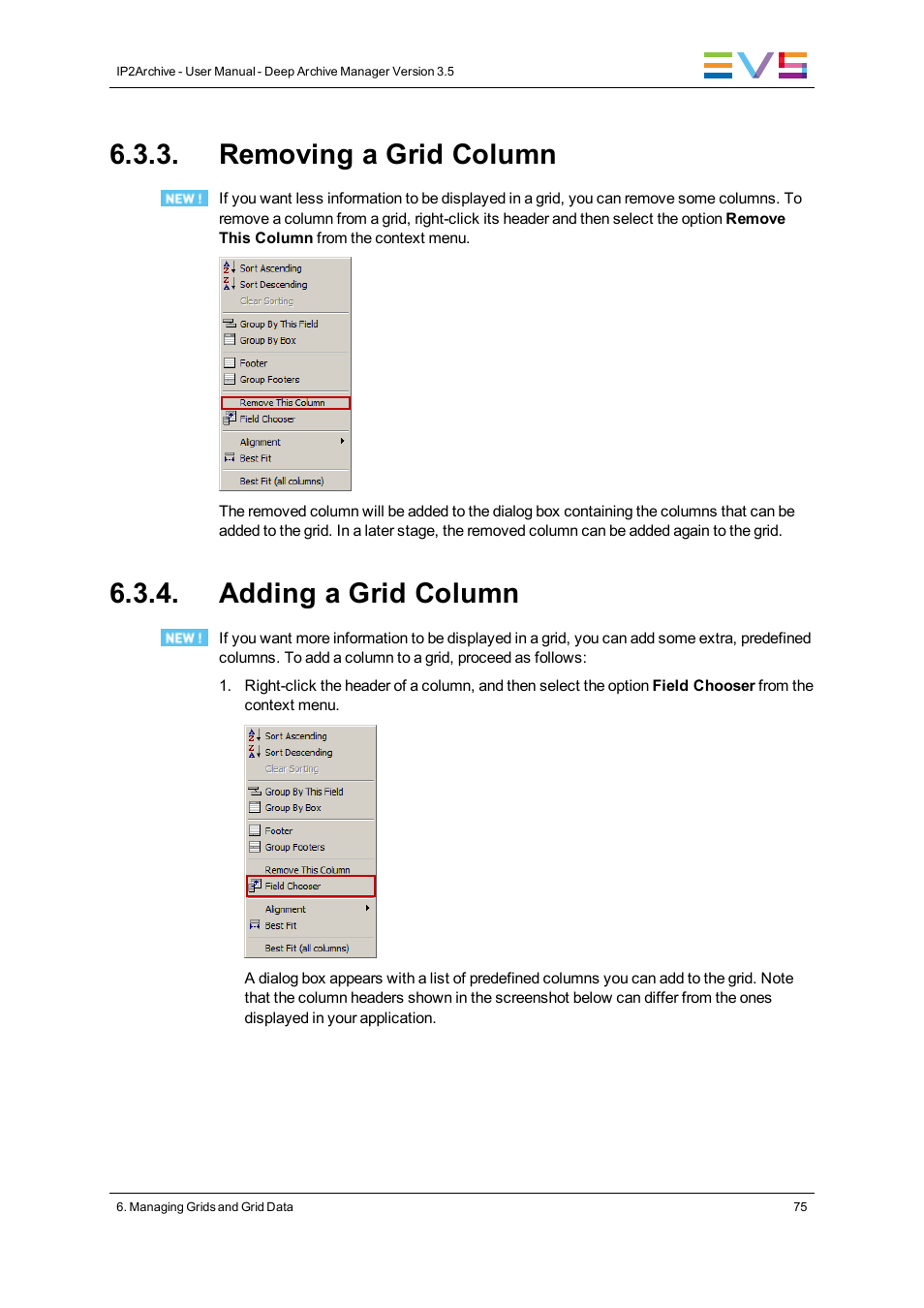 Removing a grid column, Adding a grid column | EVS IP2Archive Deep Archive Manager Version 3.5 - July 2013 User Manual User Manual | Page 83 / 113