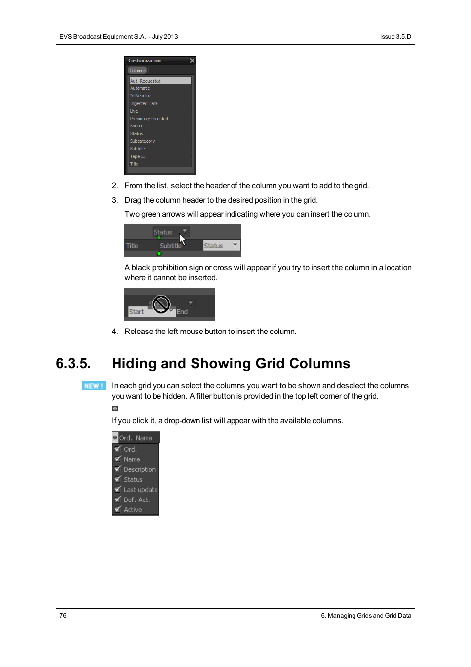 Hiding and showing grid columns | EVS IP2Archive Deep Archive Manager Version 3.5 - July 2013 User Manual User Manual | Page 84 / 113