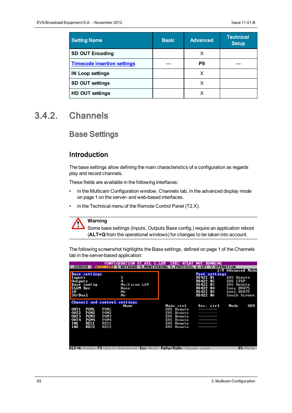 Channels, Base settings, Introduction | EVS XT2 Version 11.01 - November 2012 Configuration Manual User Manual | Page 103 / 234
