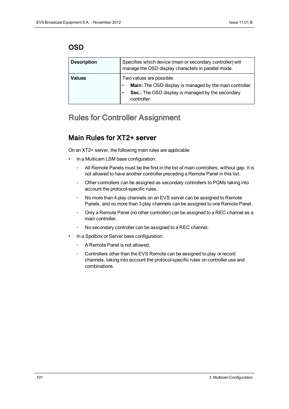 Rules for controller assignment, Main rules for xt2+ server | EVS XT2 Version 11.01 - November 2012 Configuration Manual User Manual | Page 111 / 234