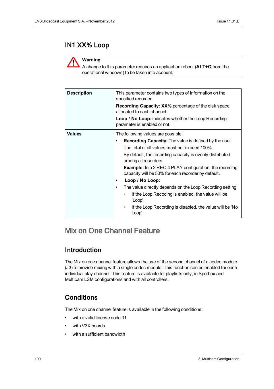 Mix on one channel feature, In1 xx% loop, Introduction | Conditions | EVS XT2 Version 11.01 - November 2012 Configuration Manual User Manual | Page 119 / 234
