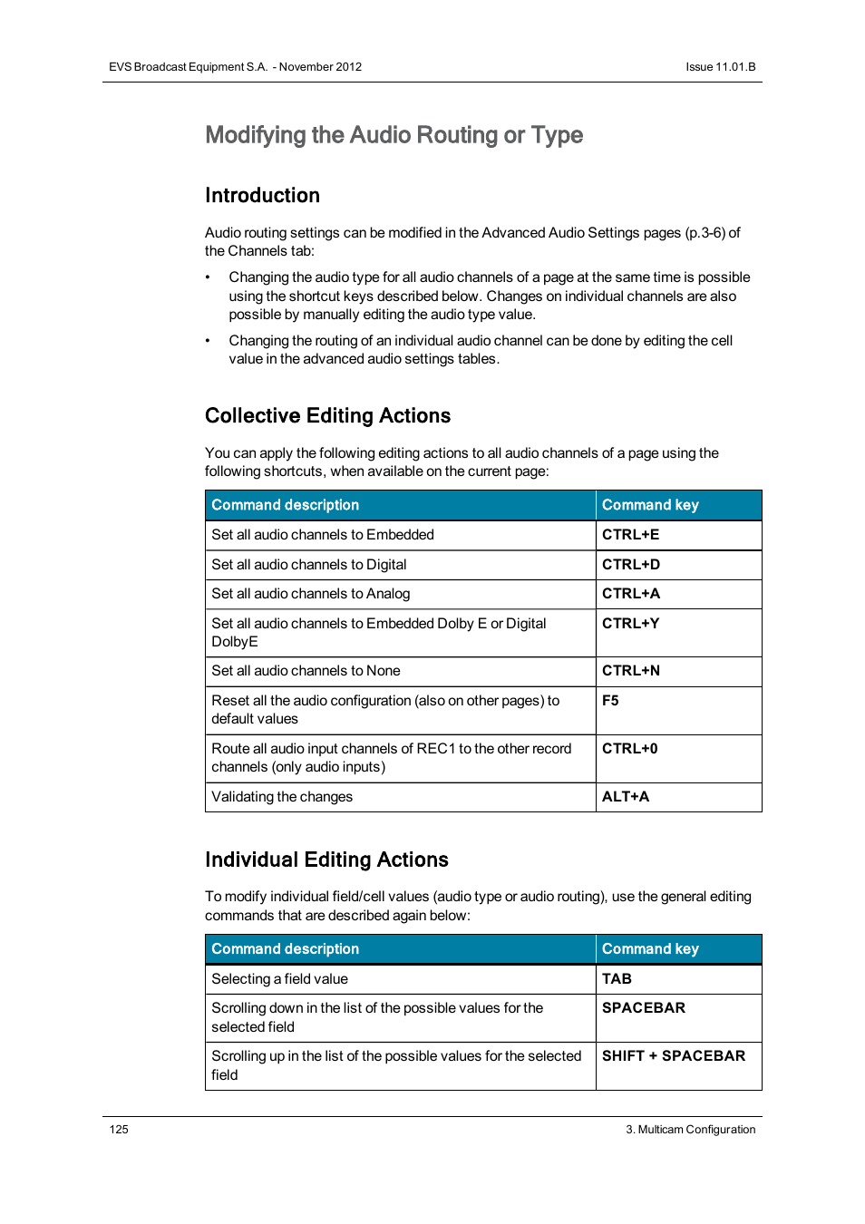 Modifying the audio routing or type, Introduction, Collective editing actions | Individual editing actions | EVS XT2 Version 11.01 - November 2012 Configuration Manual User Manual | Page 135 / 234