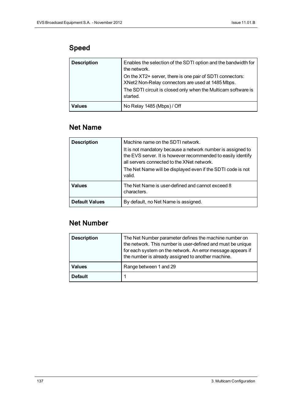 Speed, Net name, Net number | EVS XT2 Version 11.01 - November 2012 Configuration Manual User Manual | Page 147 / 234