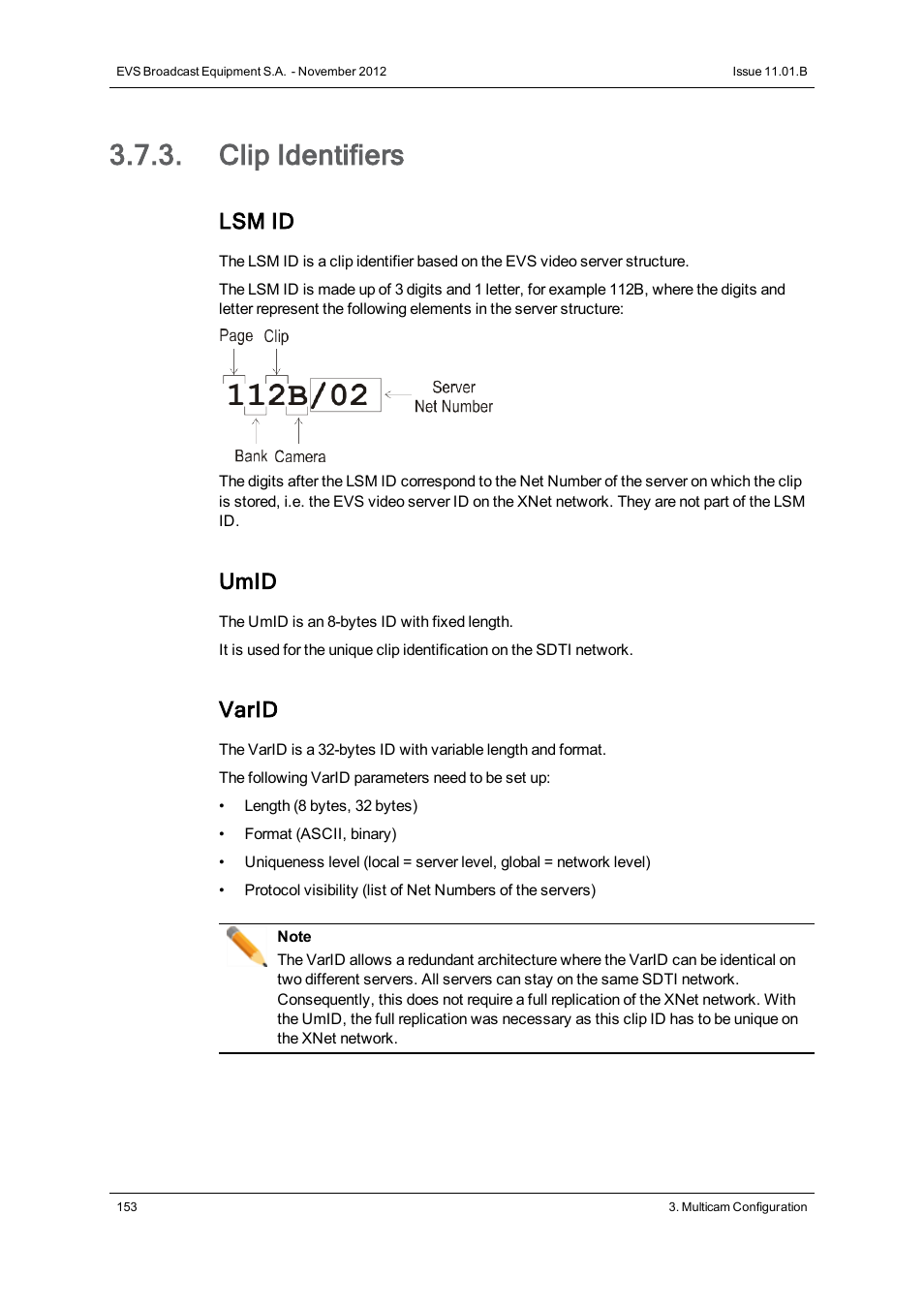 Clip identifiers, Lsm id, Umid | Varid | EVS XT2 Version 11.01 - November 2012 Configuration Manual User Manual | Page 163 / 234