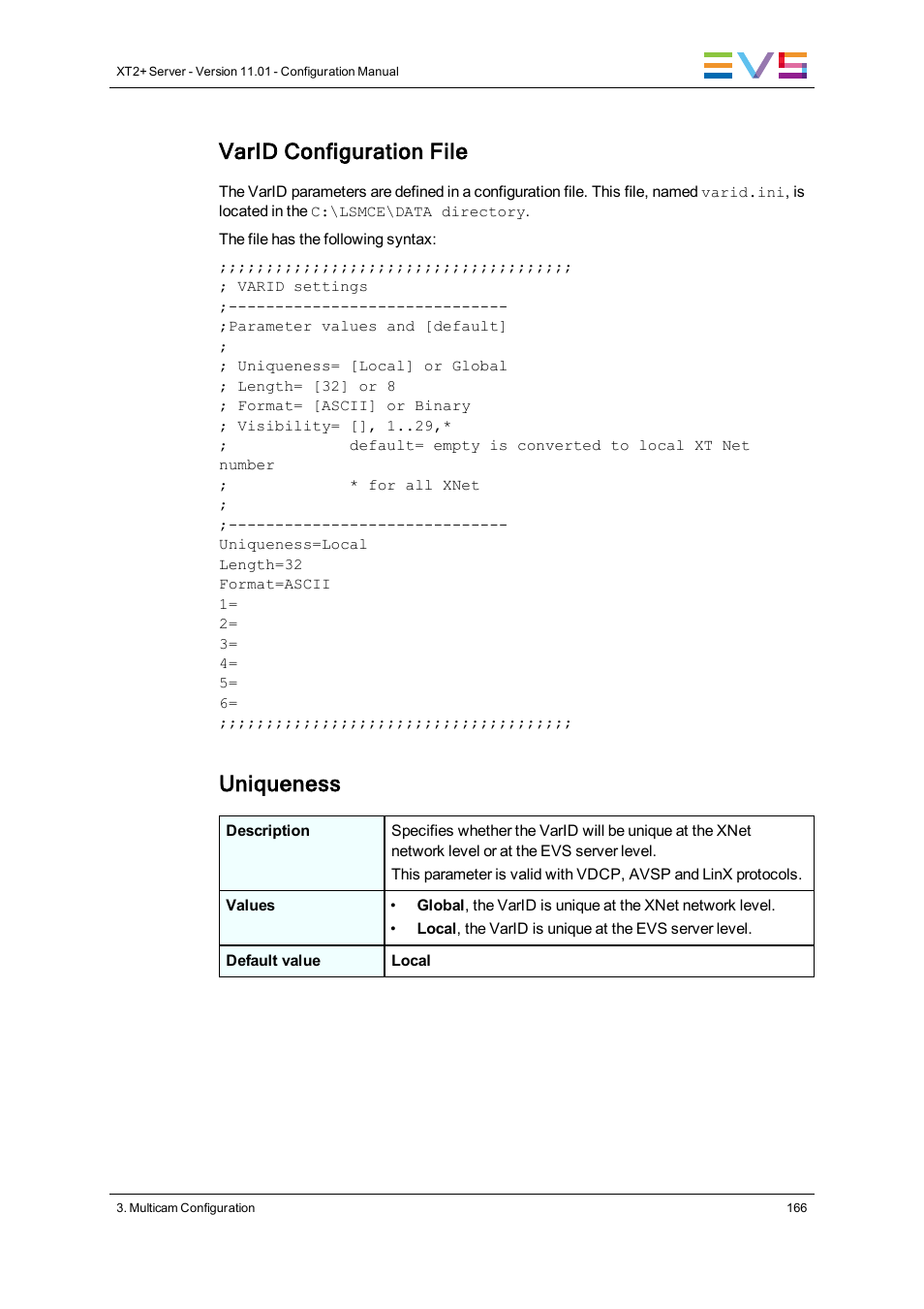 Varid configuration file, Uniqueness | EVS XT2 Version 11.01 - November 2012 Configuration Manual User Manual | Page 176 / 234