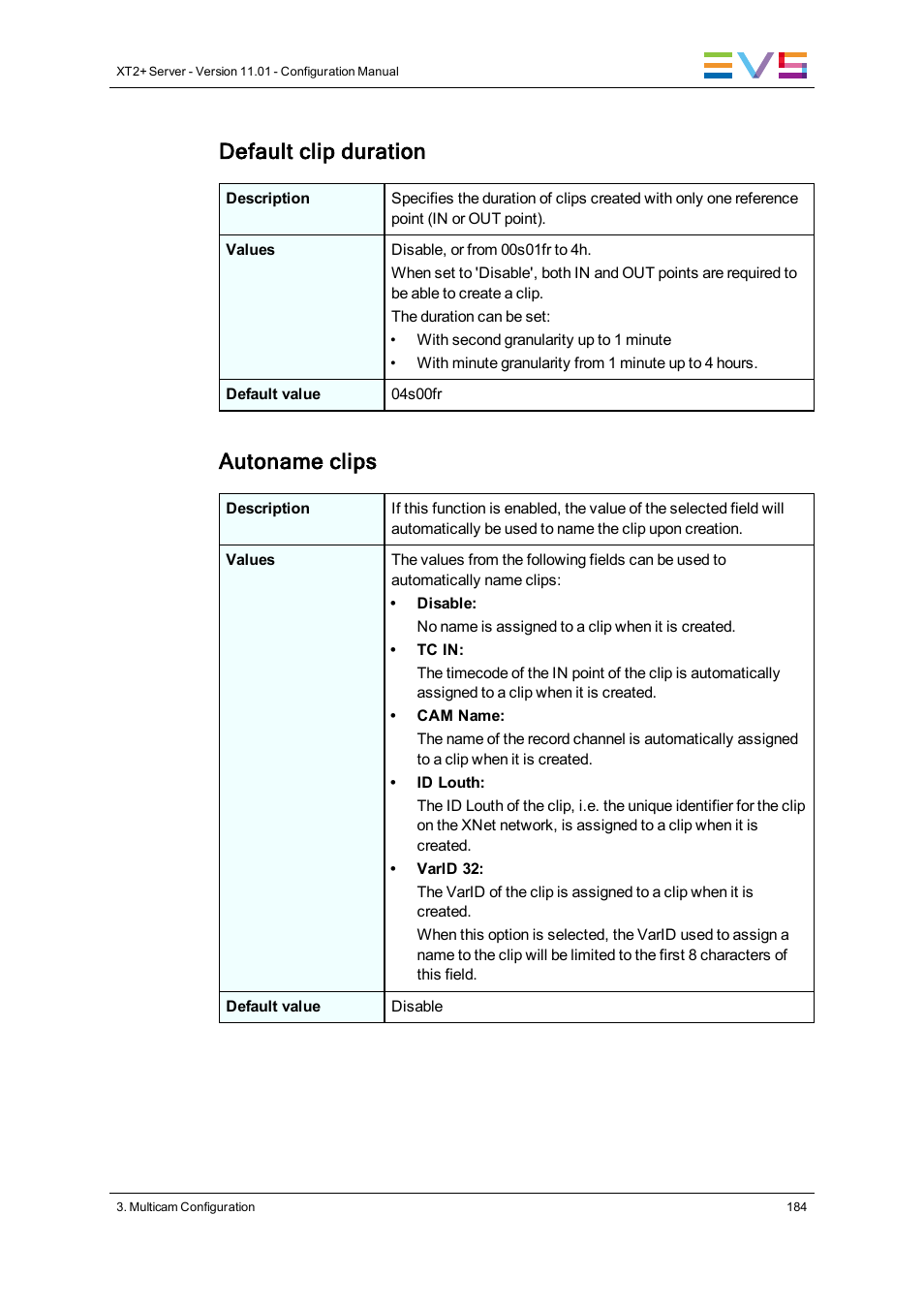 Default clip duration, Autoname clips | EVS XT2 Version 11.01 - November 2012 Configuration Manual User Manual | Page 194 / 234