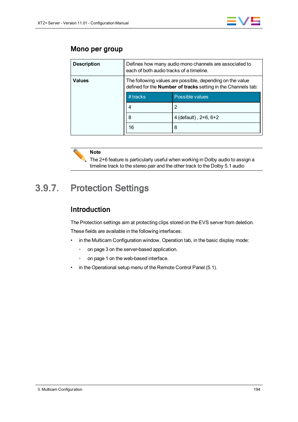 Protection settings, Mono per group, Introduction | EVS XT2 Version 11.01 - November 2012 Configuration Manual User Manual | Page 204 / 234