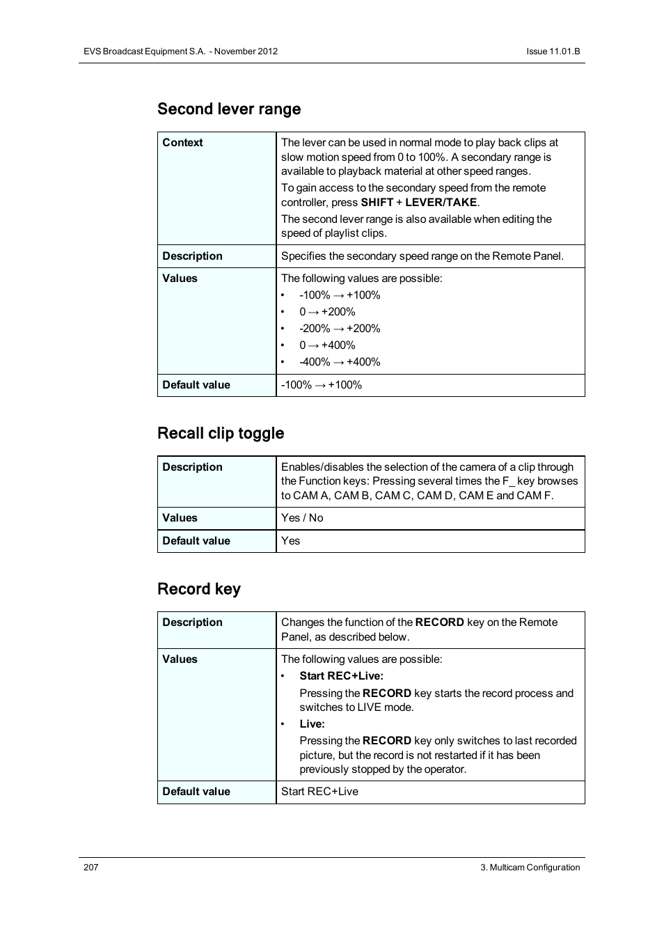 Second lever range, Recall clip toggle, Record key | EVS XT2 Version 11.01 - November 2012 Configuration Manual User Manual | Page 217 / 234