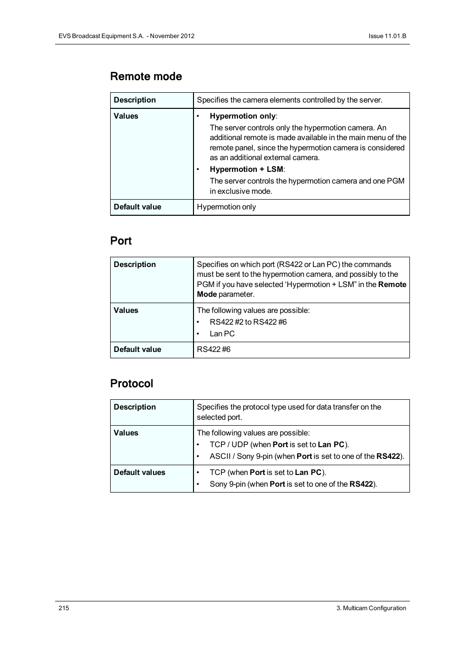 Remote mode, Port, Protocol | EVS XT2 Version 11.01 - November 2012 Configuration Manual User Manual | Page 225 / 234