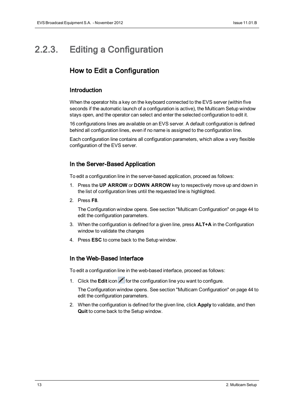 Editing a configuration, How to edit a configuration | EVS XT2 Version 11.01 - November 2012 Configuration Manual User Manual | Page 23 / 234