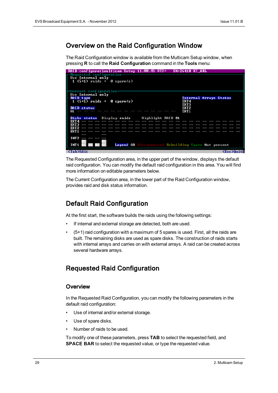 Overview on the raid configuration window, Default raid configuration, Requested raid configuration | EVS XT2 Version 11.01 - November 2012 Configuration Manual User Manual | Page 39 / 234