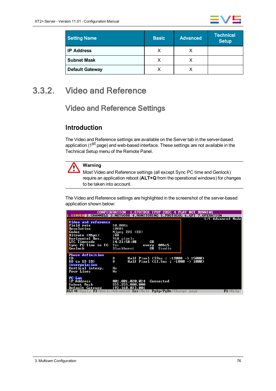 Video and reference, Video and reference settings, Introduction | EVS XT2 Version 11.01 - November 2012 Configuration Manual User Manual | Page 86 / 234