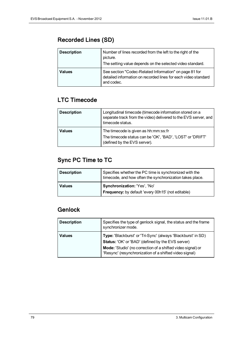 Recorded lines (sd), Ltc timecode, Sync pc time to tc | Genlock | EVS XT2 Version 11.01 - November 2012 Configuration Manual User Manual | Page 89 / 234