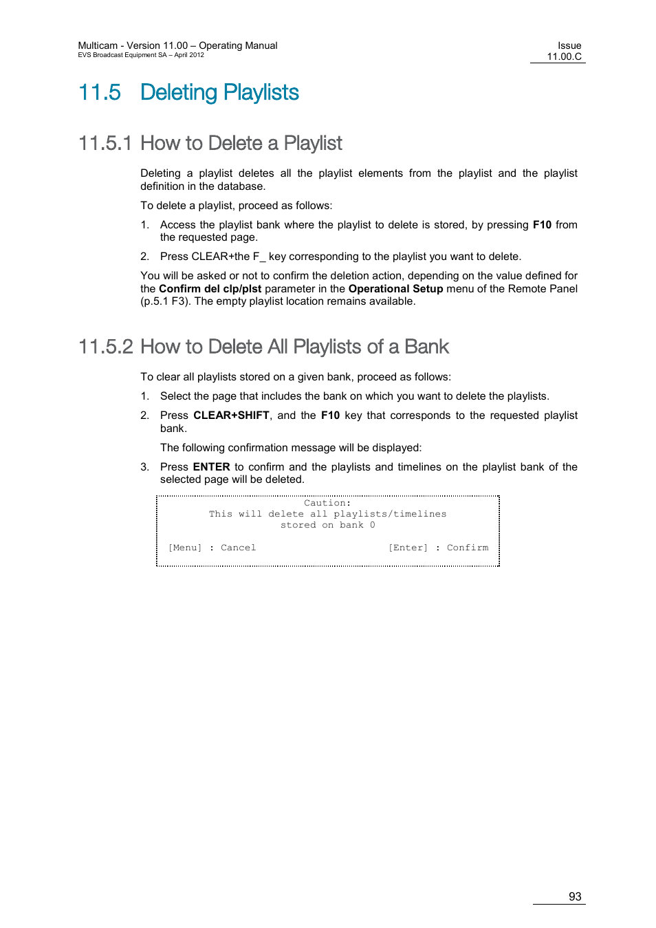 Deleting playlists, How to delete a playlist, How to delete all playlists of a bank | 5 deleting playlists, 1 how to delete a playlist, 2 how to delete all playlists of a bank | EVS MulticamLSM Version 11.00 Operating Manual User Manual | Page 103 / 199