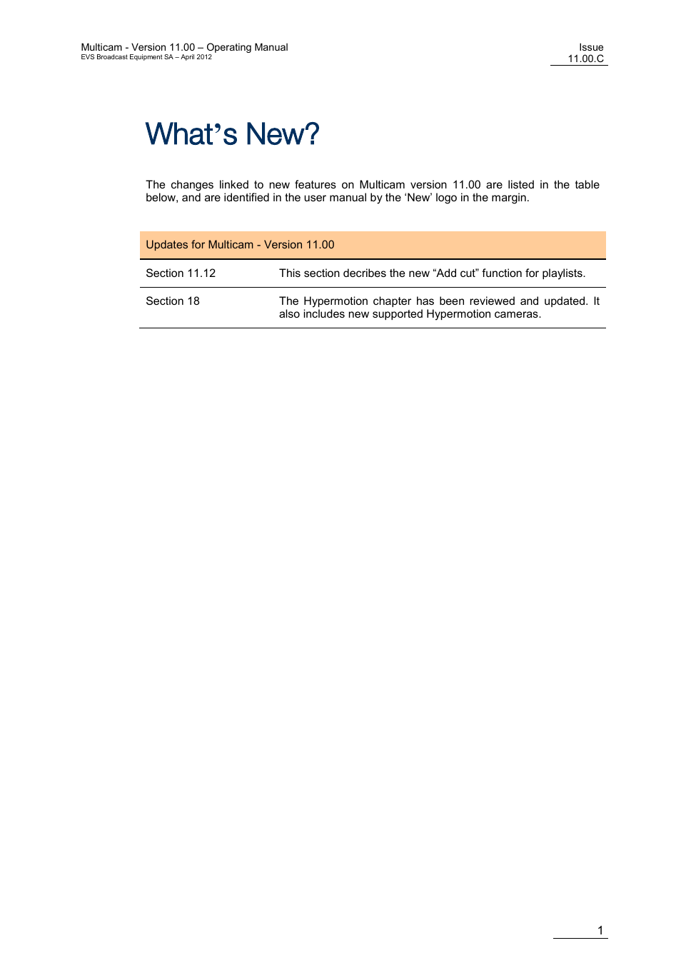 What’s new, What ’ s new | EVS MulticamLSM Version 11.00 Operating Manual User Manual | Page 11 / 199
