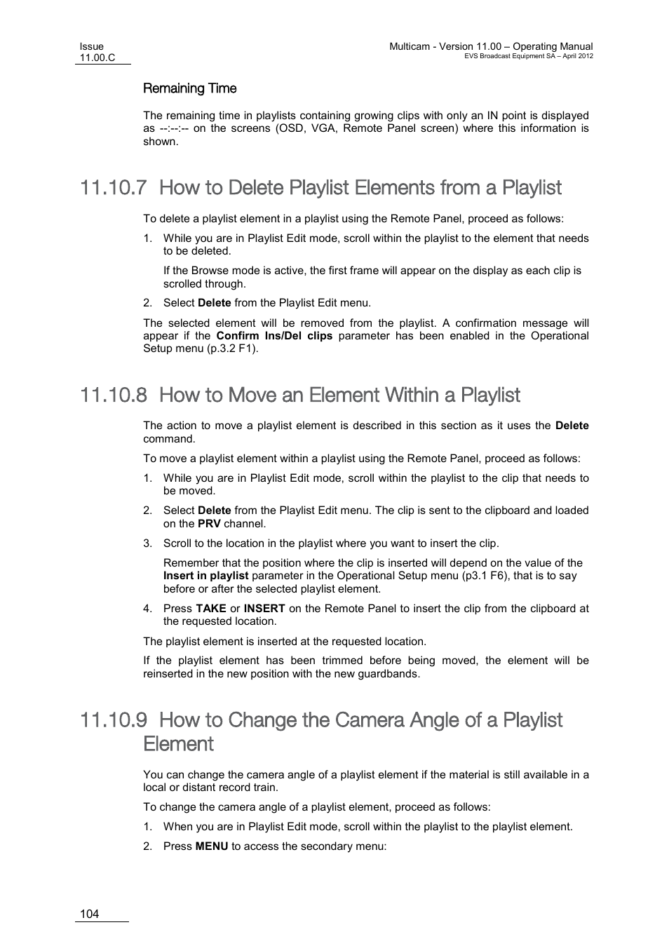 Remaining time, How to delete playlist elements from a playlist, How to move an element within a playlist | 7 how to delete playlist elements from a playlist, 8 how to move an element within a playlist | EVS MulticamLSM Version 11.00 Operating Manual User Manual | Page 114 / 199