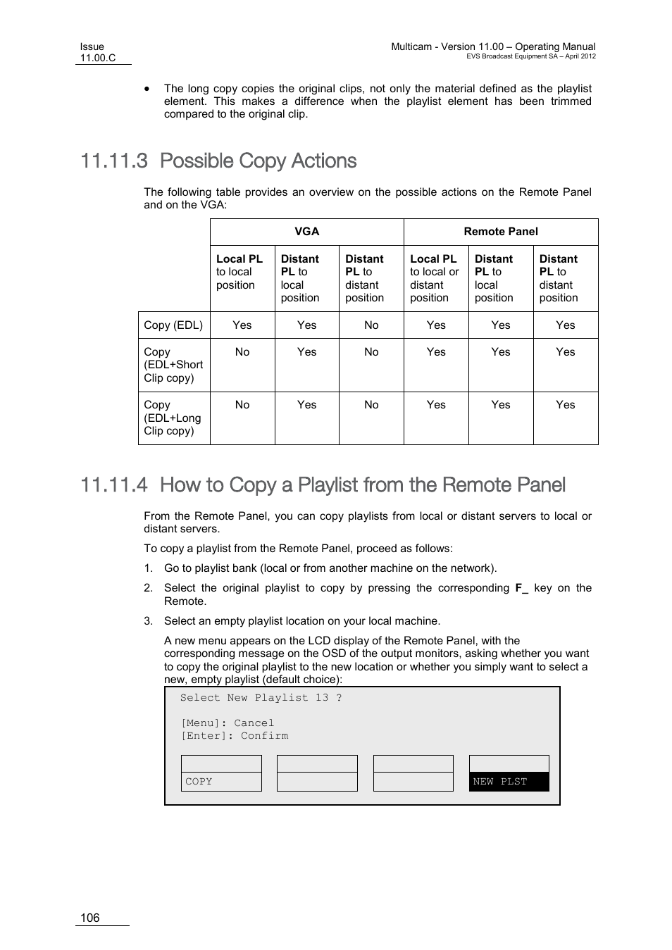 Possible copy actions, How to copy a playlist from the remote panel, 3 possible copy actions | 4 how to copy a playlist from the remote panel | EVS MulticamLSM Version 11.00 Operating Manual User Manual | Page 116 / 199