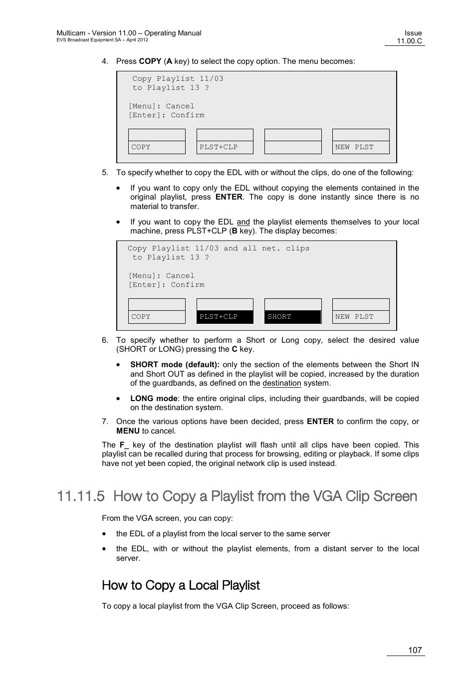 How to copy a playlist from the vga clip screen, How to copy a local playlist, 5 how to copy a playlist from the vga clip screen | EVS MulticamLSM Version 11.00 Operating Manual User Manual | Page 117 / 199