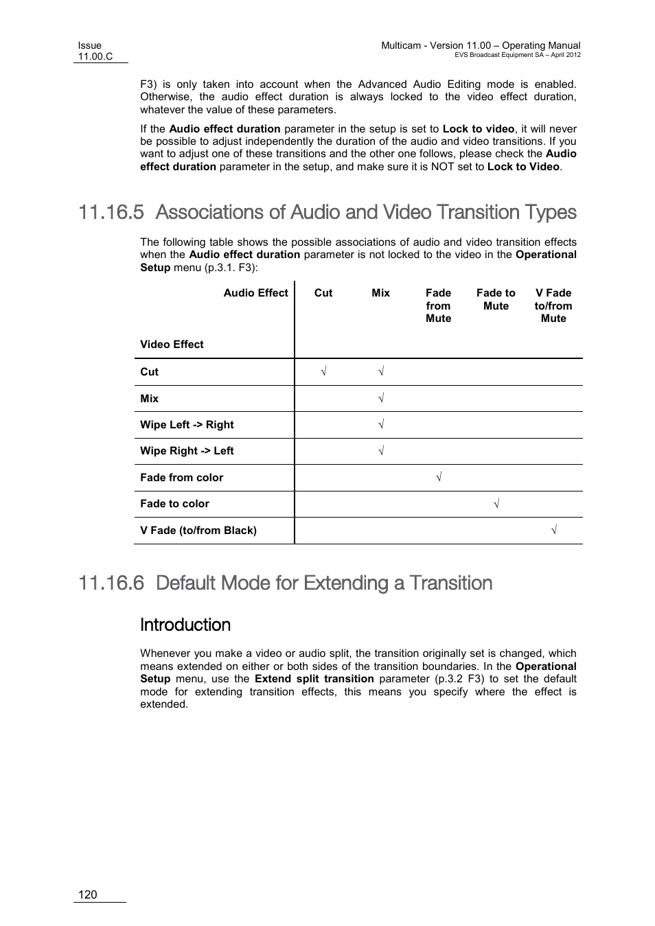 Associations of audio and video transition types, Default mode for extending a transition, Introduction | 5 associations of audio and video transition types, 6 default mode for extending a transition | EVS MulticamLSM Version 11.00 Operating Manual User Manual | Page 130 / 199