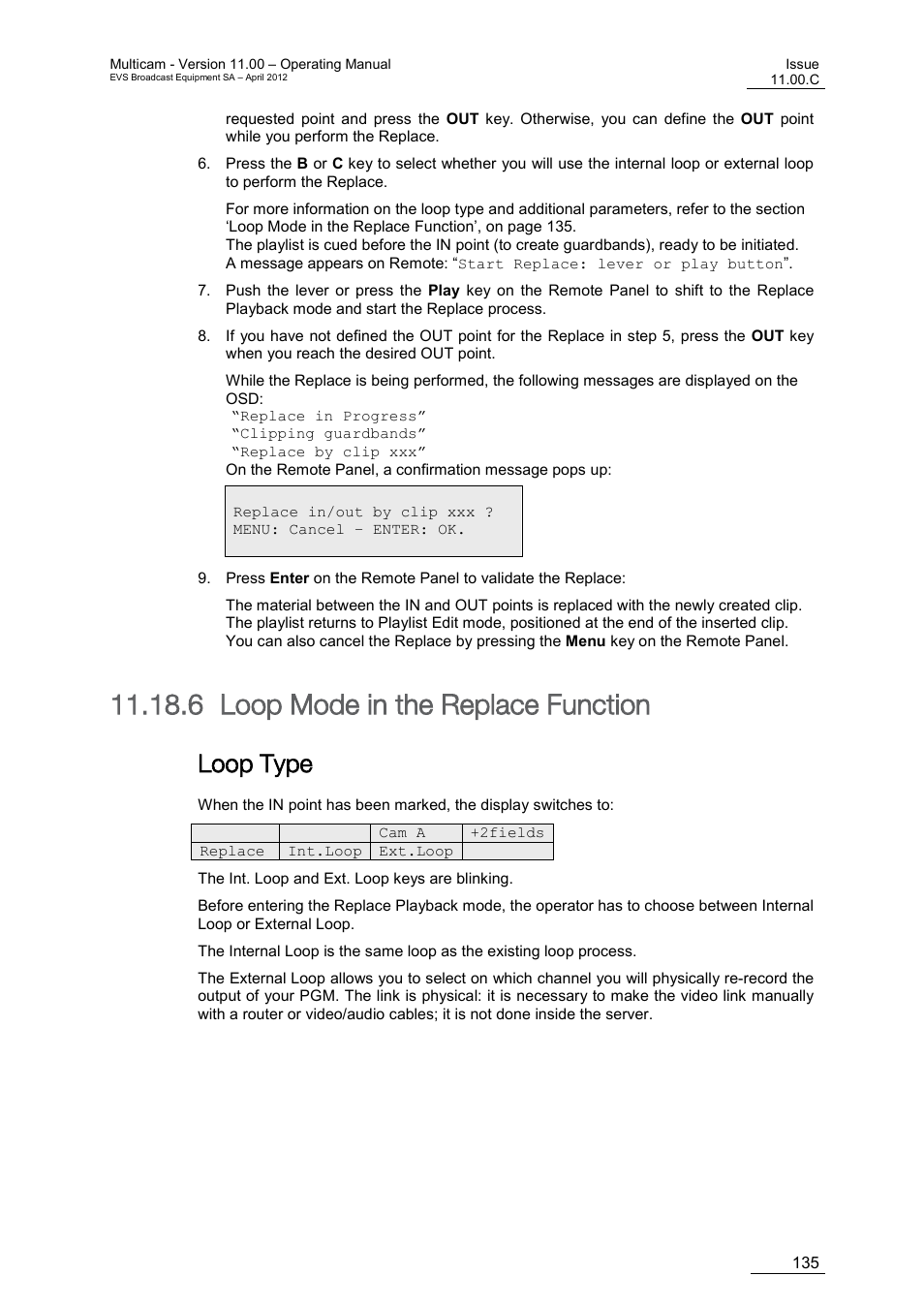 Loop mode in the replace function, Loop type, 6 loop mode in the replace function | EVS MulticamLSM Version 11.00 Operating Manual User Manual | Page 145 / 199