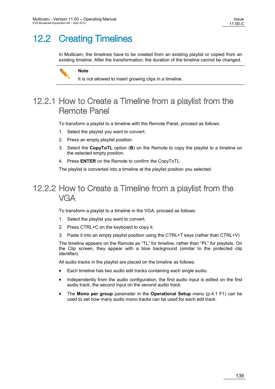Creating timelines, 2 creating timelines | EVS MulticamLSM Version 11.00 Operating Manual User Manual | Page 149 / 199
