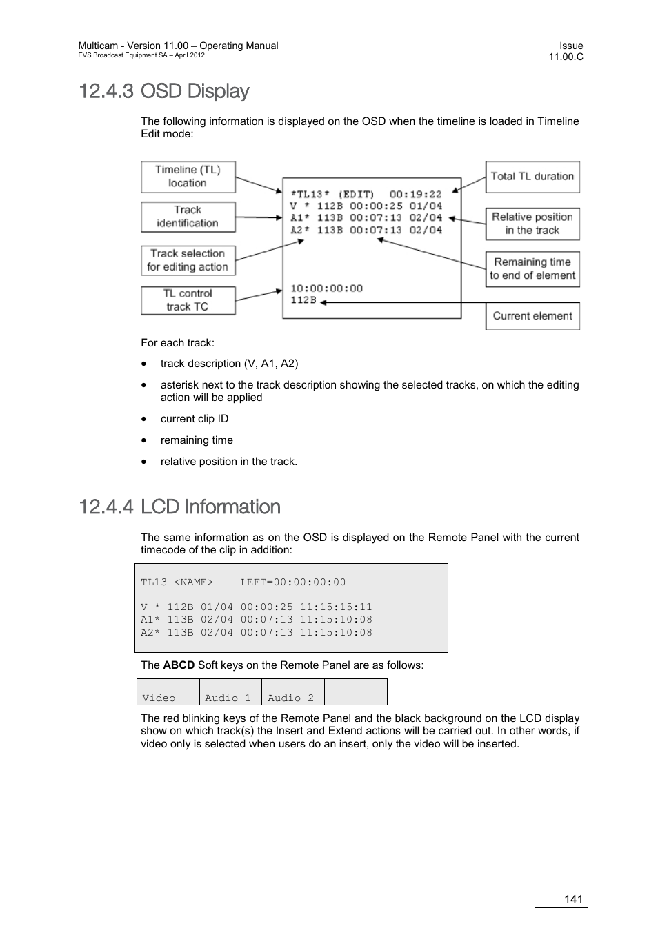 Osd display, Lcd information, 3 osd display | 4 lcd information | EVS MulticamLSM Version 11.00 Operating Manual User Manual | Page 151 / 199