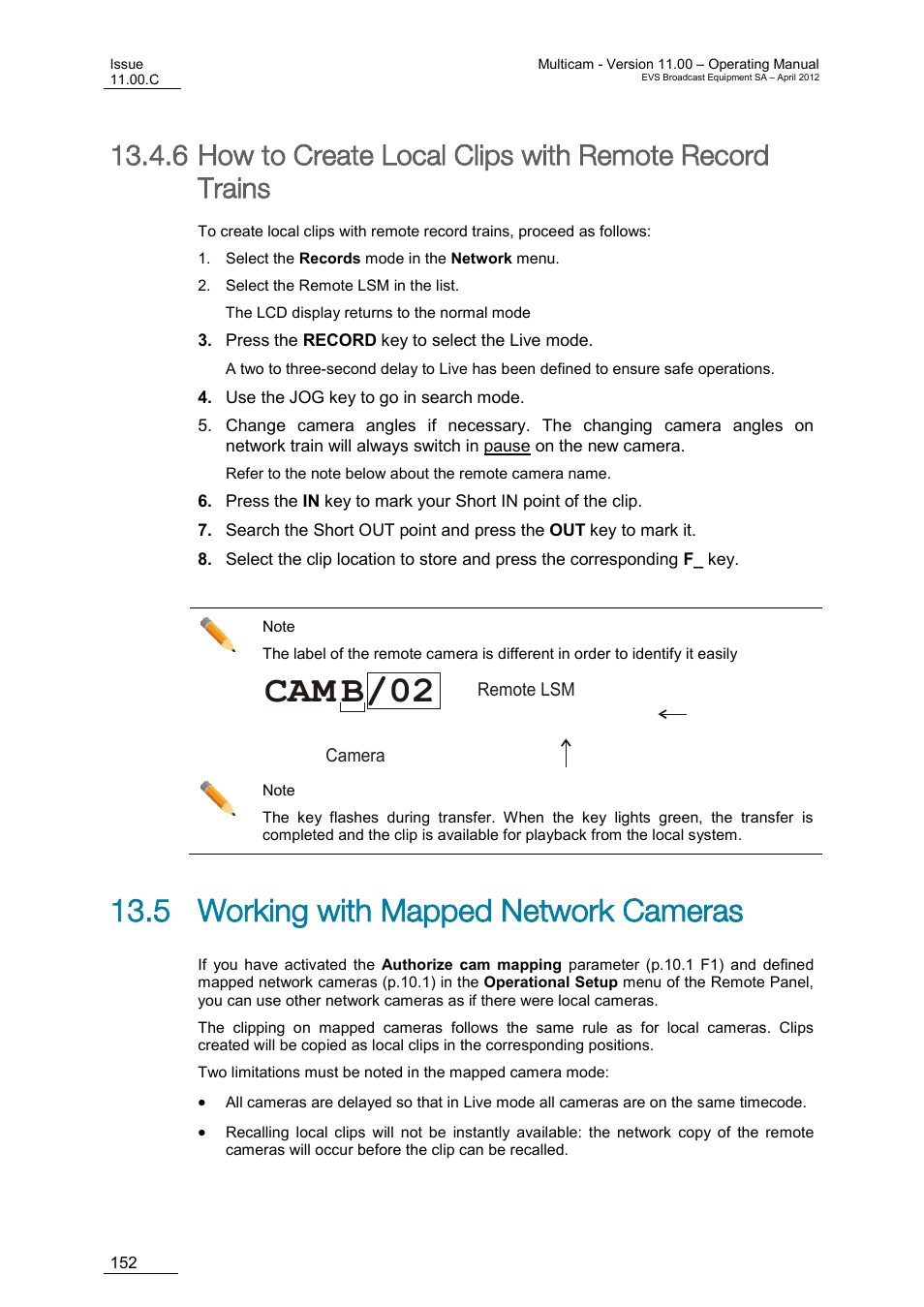 Working with mapped network cameras, 5 working with mapped network cameras, B/02 | EVS MulticamLSM Version 11.00 Operating Manual User Manual | Page 162 / 199