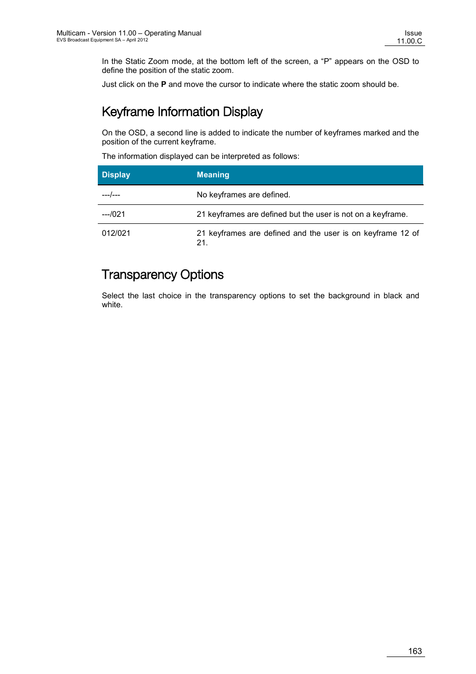 Keyframe information display, Transparency options | EVS MulticamLSM Version 11.00 Operating Manual User Manual | Page 173 / 199