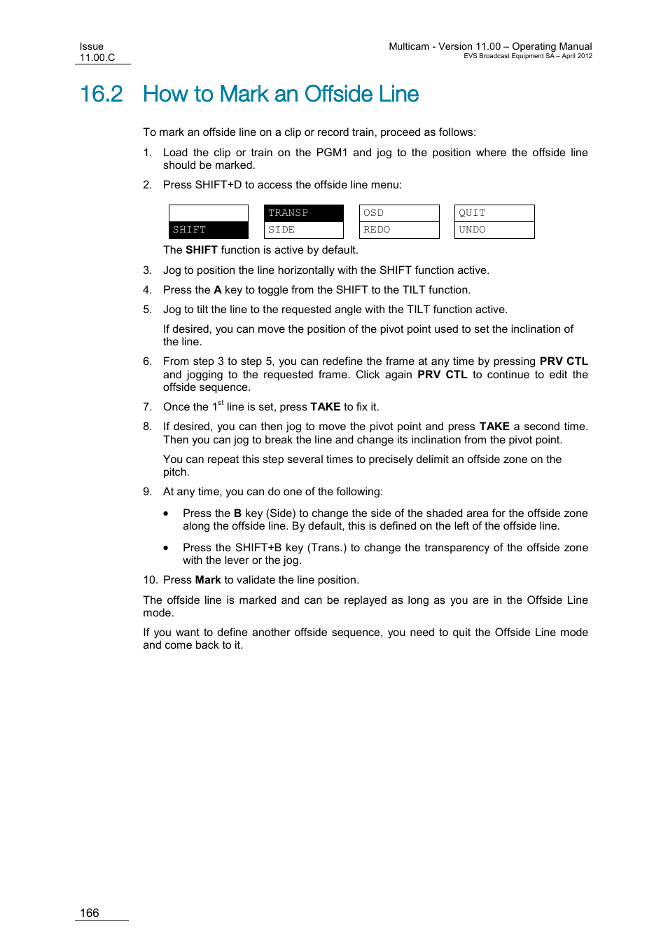 How to mark an offside line, 2 how to mark an offside line | EVS MulticamLSM Version 11.00 Operating Manual User Manual | Page 176 / 199