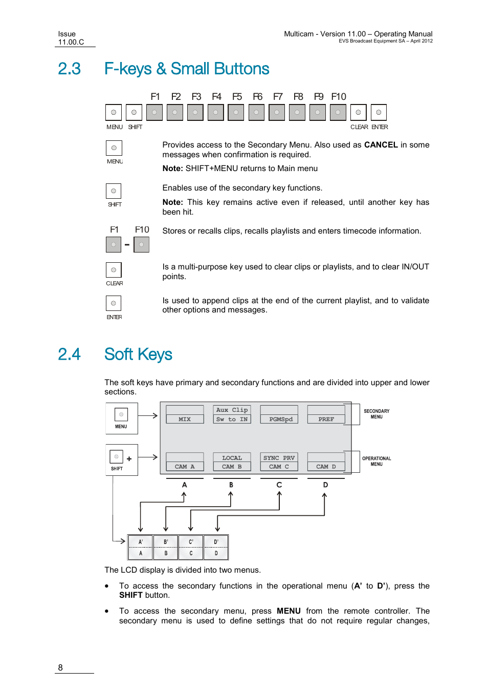 F-keys & small buttons, Soft keys, 3 f-keys & small buttons | 4 soft keys | EVS MulticamLSM Version 11.00 Operating Manual User Manual | Page 18 / 199