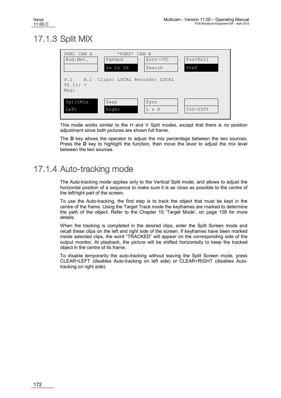 Split mix, Auto-tracking mode, 3 split mix | 4 auto-tracking mode | EVS MulticamLSM Version 11.00 Operating Manual User Manual | Page 182 / 199