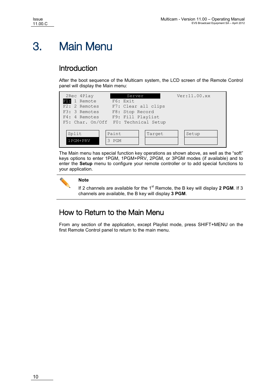 Main menu, Introduction, How to return to the main menu | EVS MulticamLSM Version 11.00 Operating Manual User Manual | Page 20 / 199