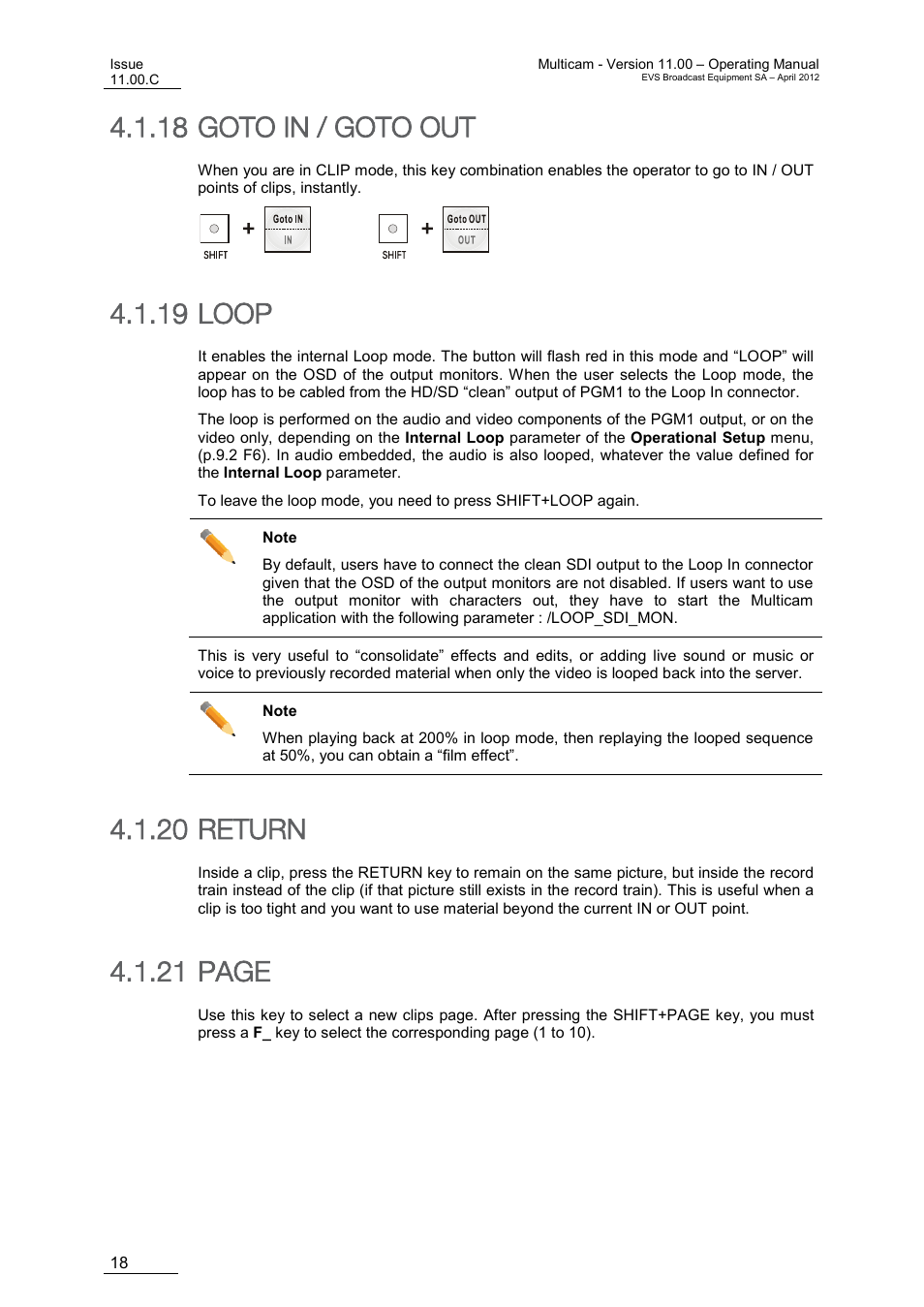 Goto in / goto out, Loop, Return | 18 goto in / goto out, 19 loop, 20 return, 21 page | EVS MulticamLSM Version 11.00 Operating Manual User Manual | Page 28 / 199