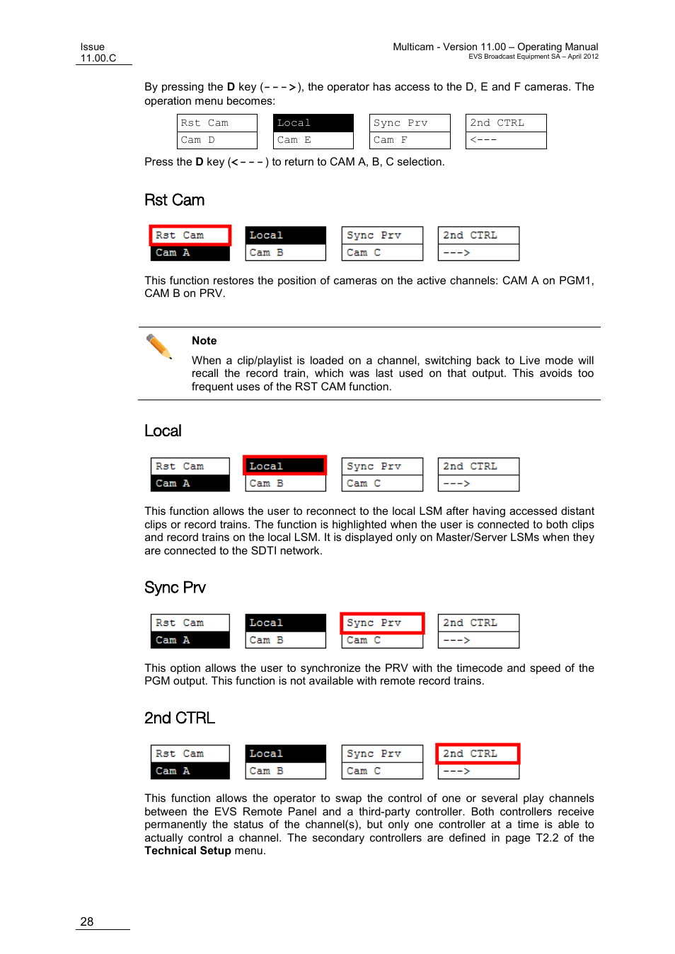 Rst cam, Local, Sync prv | 2nd ctrl | EVS MulticamLSM Version 11.00 Operating Manual User Manual | Page 38 / 199