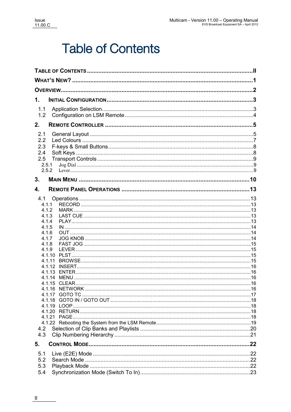 EVS MulticamLSM Version 11.00 Operating Manual User Manual | Page 4 / 199