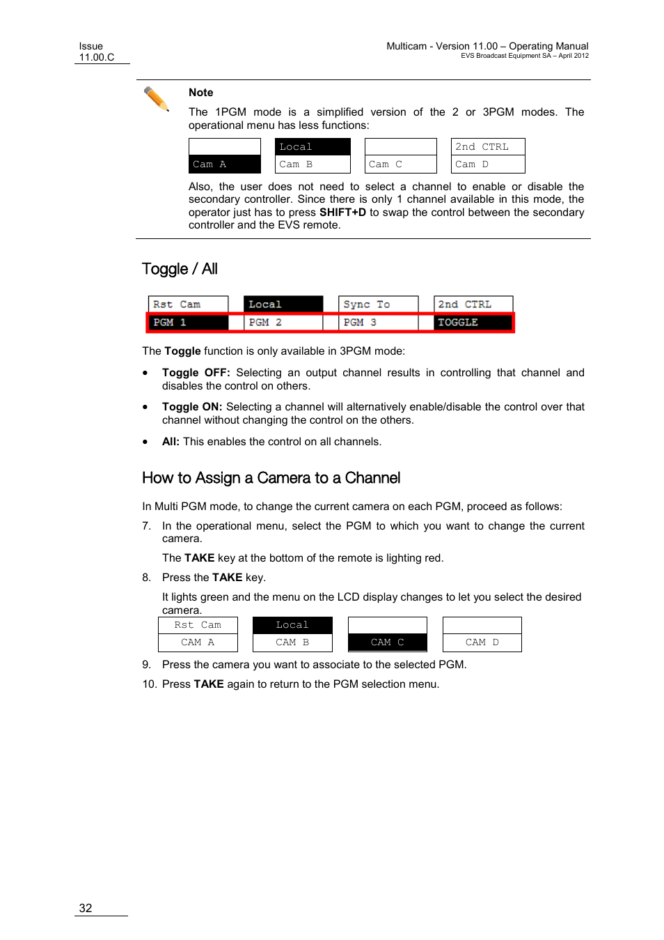 Toggle / all, How to assign a camera to a channel | EVS MulticamLSM Version 11.00 Operating Manual User Manual | Page 42 / 199