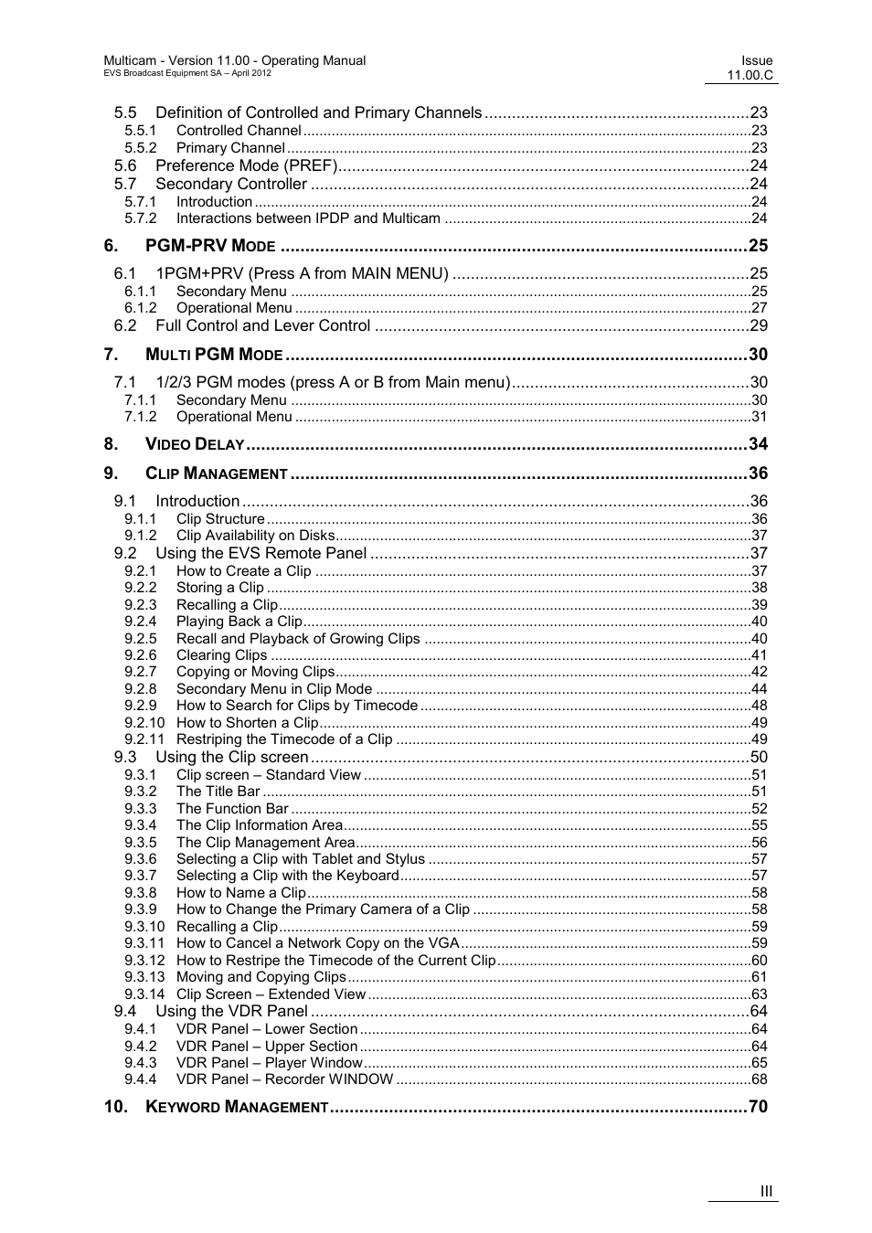 EVS MulticamLSM Version 11.00 Operating Manual User Manual | Page 5 / 199