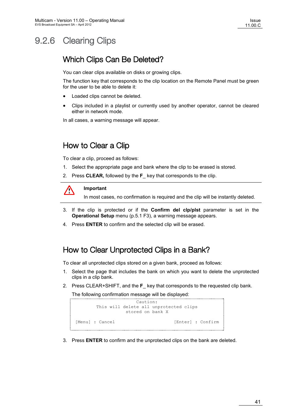 Clearing clips, Which clips can be deleted, How to clear a clip | How to clear unprotected clips in a bank, 6 clearing clips | EVS MulticamLSM Version 11.00 Operating Manual User Manual | Page 51 / 199