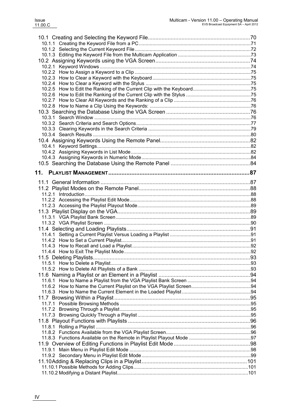 EVS MulticamLSM Version 11.00 Operating Manual User Manual | Page 6 / 199